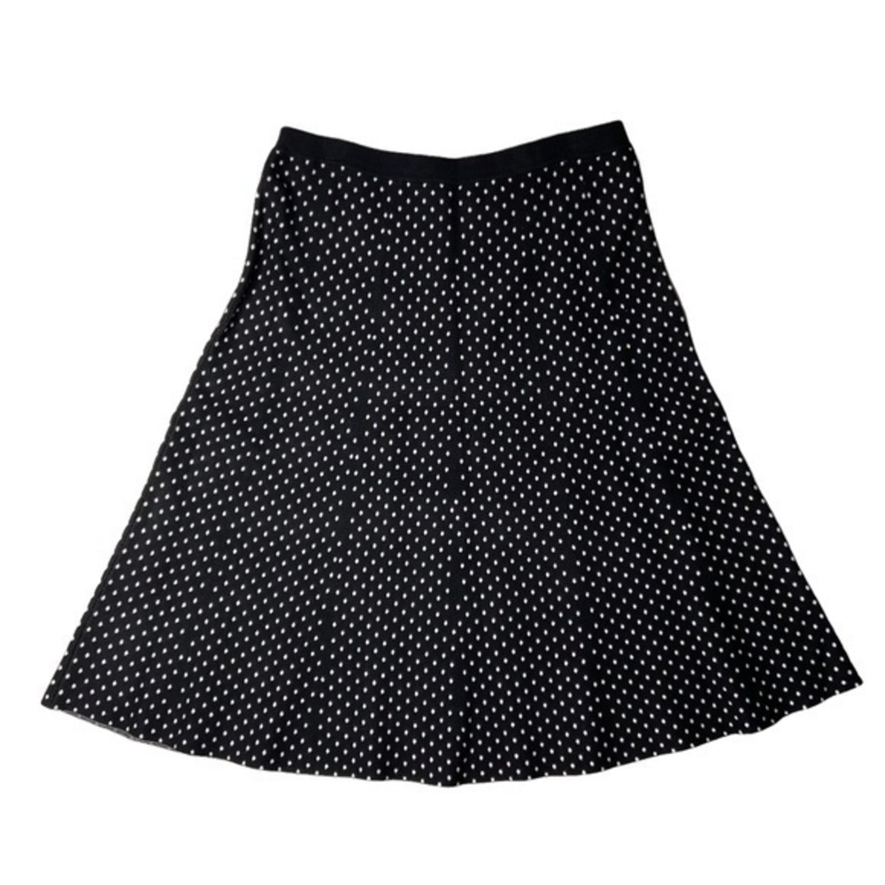 Chelsea & Theodore A Line Skirt Tower Polka Dot Woven Knit Black Ivory‎ Size XL